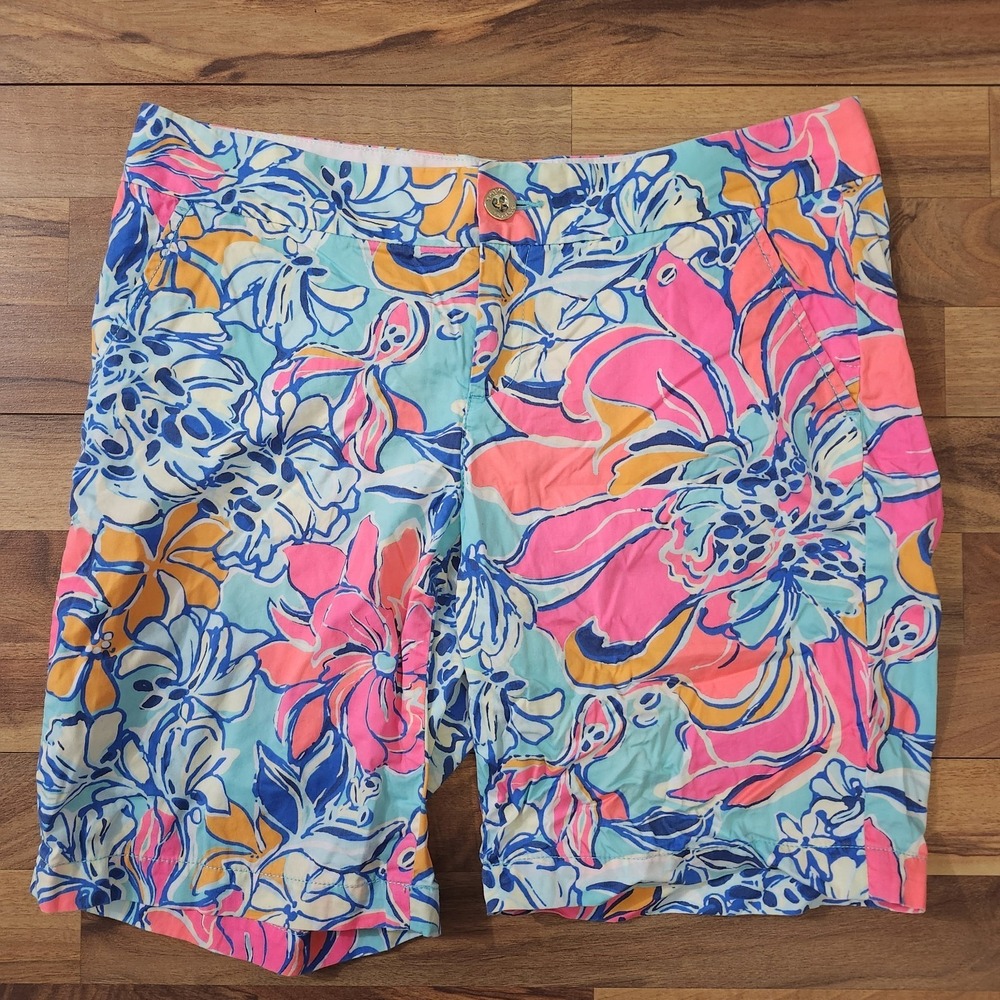 Lilly Pulitzer The Chipper Shorts Bermuda Floral Print Pink/Blue Size 10